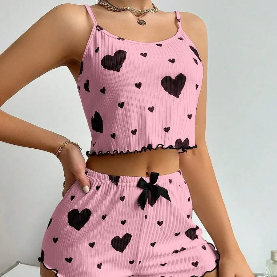 Love Print Pajama Set 2 Piece - Tank and Shorts