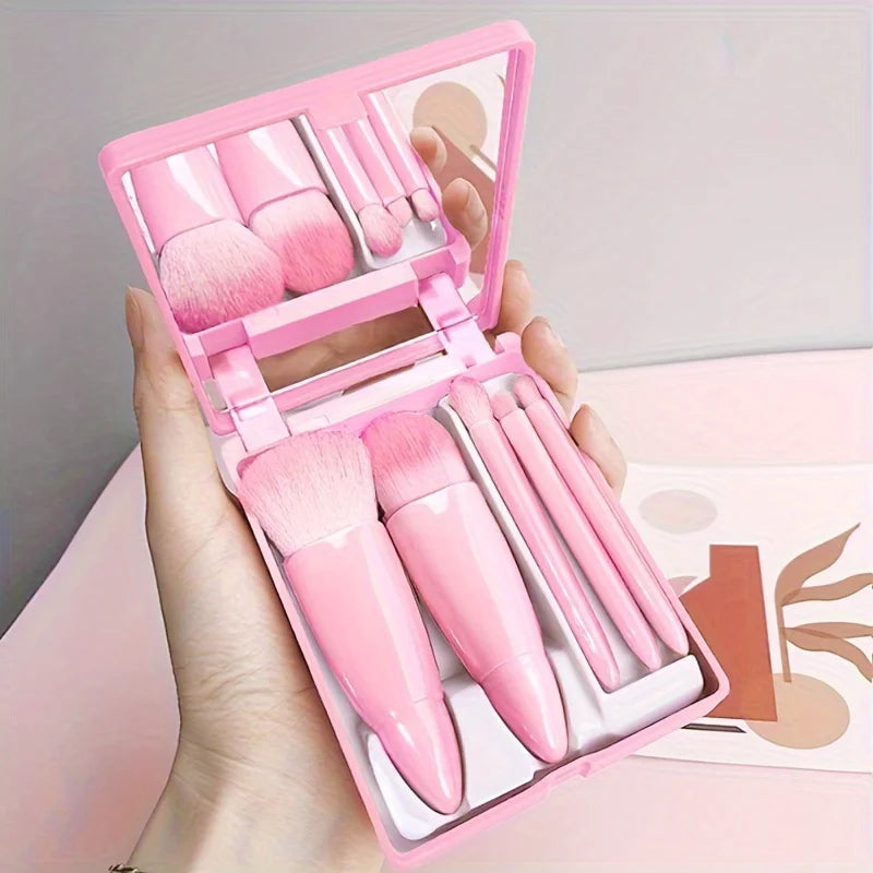 5-Piece Mini Travel Makeup Brush Set with Mirror