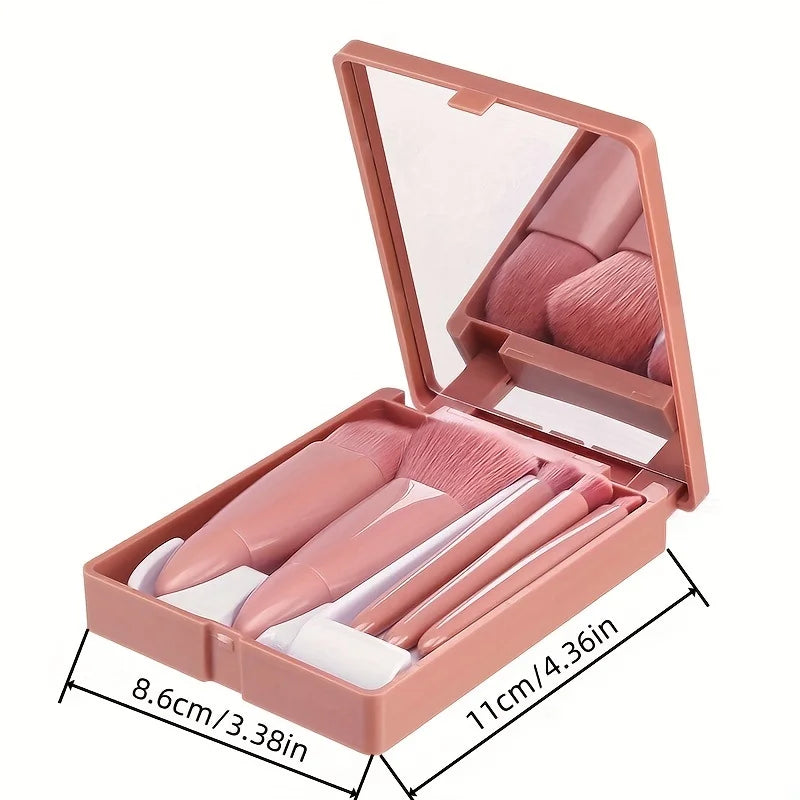 5-Piece Mini Travel Makeup Brush Set with Mirror