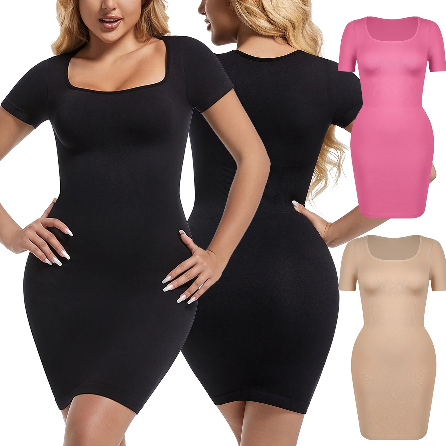 Short Sleeve Square Neck Shapewear Dress