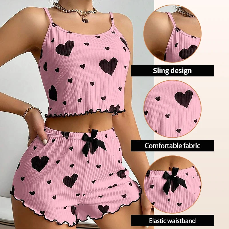 Love Print Pajama Set 2 Piece - Tank and Shorts