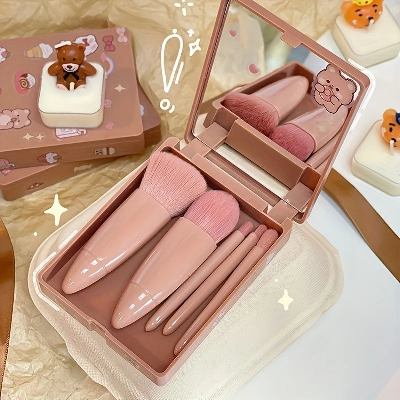 5-Piece Mini Travel Makeup Brush Set with Mirror