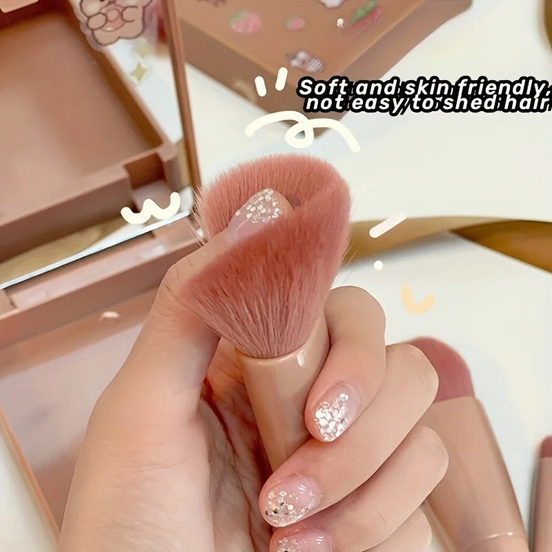 5-Piece Mini Travel Makeup Brush Set with Mirror