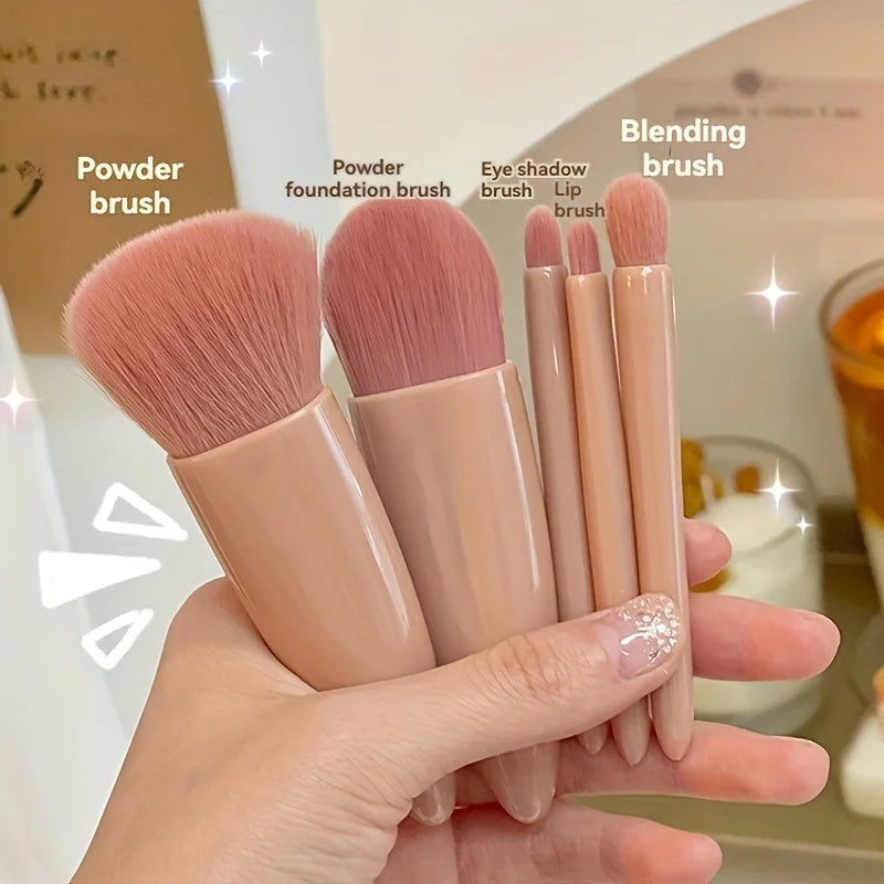 5-Piece Mini Travel Makeup Brush Set with Mirror