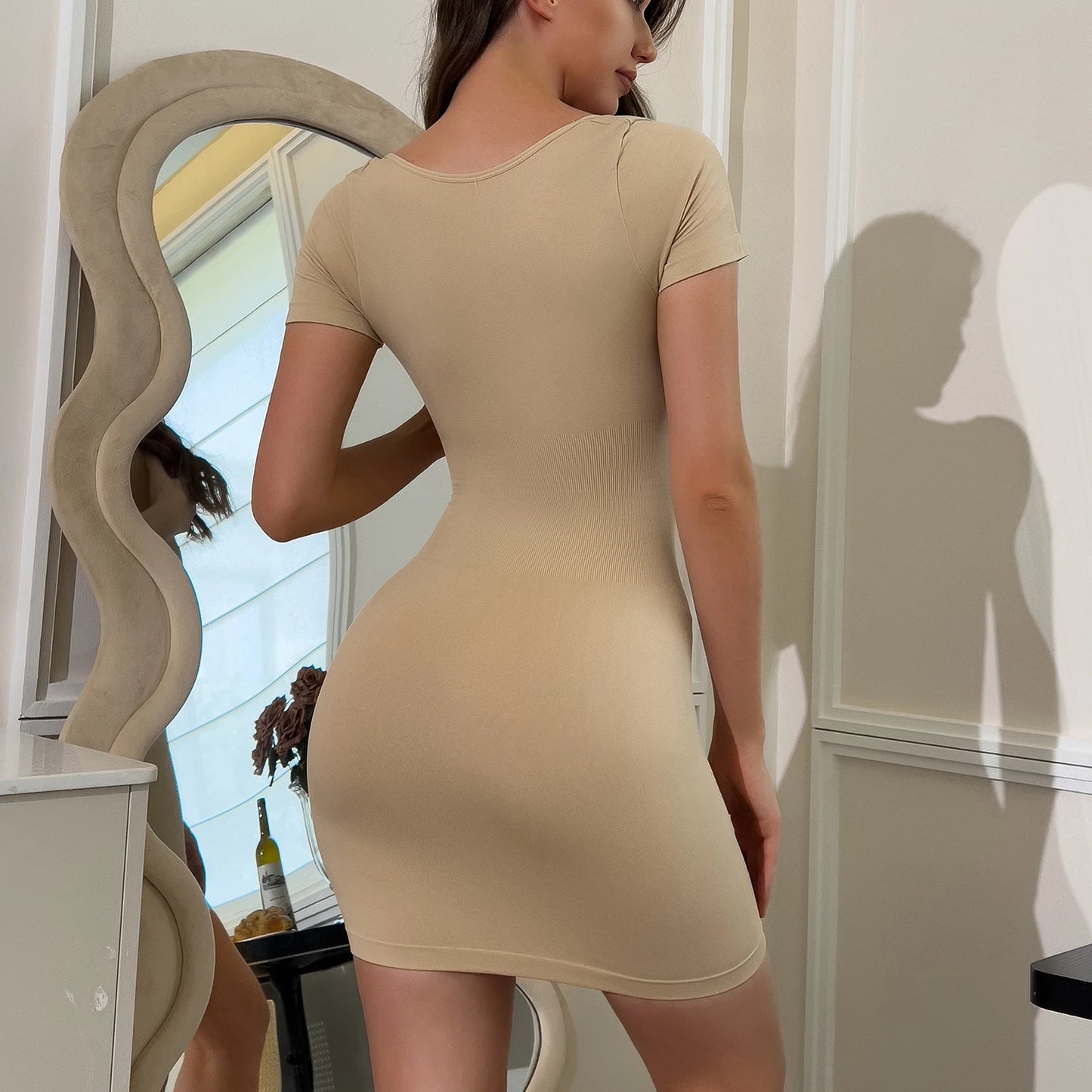 Short Sleeve Square Neck Shapewear Dress