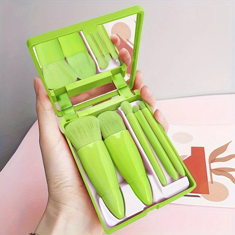 5-Piece Mini Travel Makeup Brush Set with Mirror
