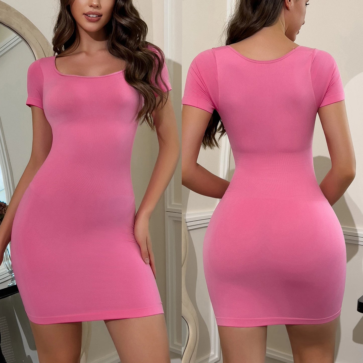 Short Sleeve Square Neck Shapewear Dress