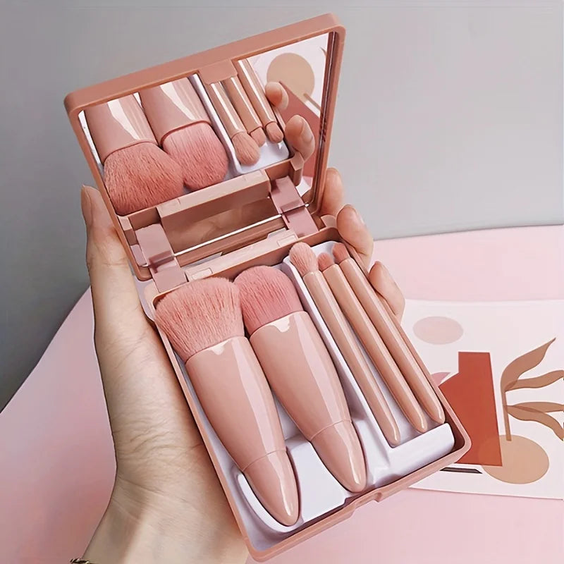 5-Piece Mini Travel Makeup Brush Set with Mirror