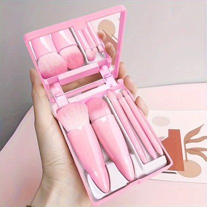5-Piece Mini Travel Makeup Brush Set with Mirror