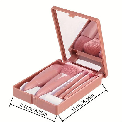 5-Piece Mini Travel Makeup Brush Set with Mirror