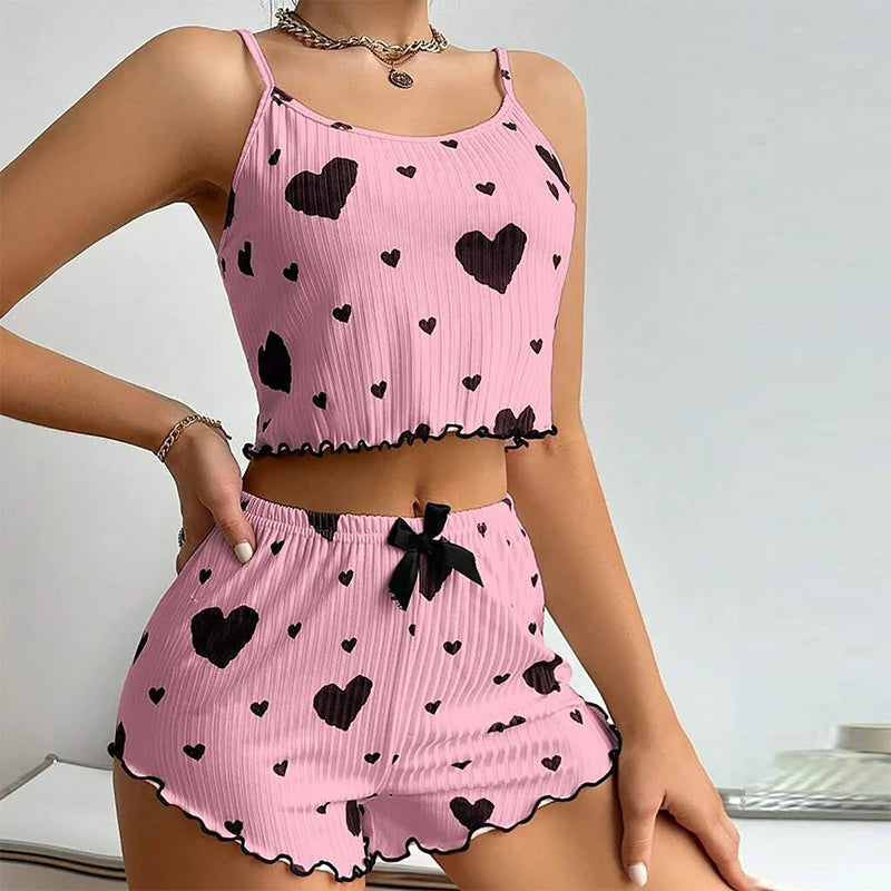 Love Print Pajama Set 2 Piece - Tank and Shorts